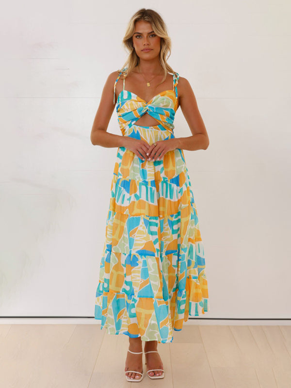 Boho Yellow Spaghetti Strap Maxi Dress – Lightweight Woven Vacation Style