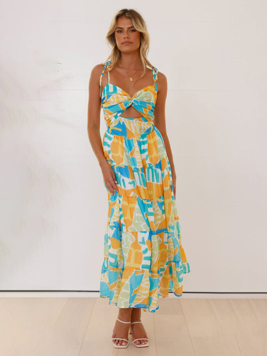 Boho Yellow Spaghetti Strap Maxi Dress – Lightweight Woven Vacation Style