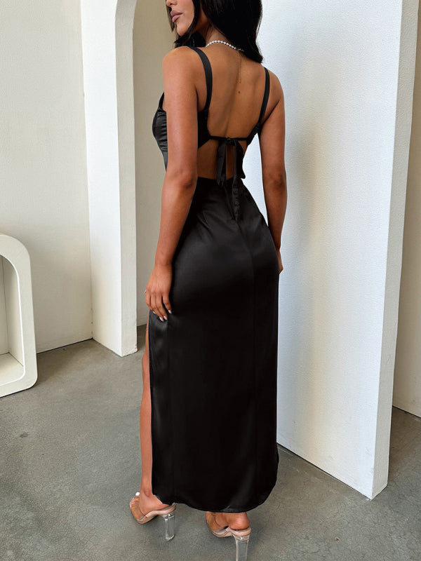 Elegant Lace Maxi Dress – Solid Color, Graceful Fit for Spring & Summer