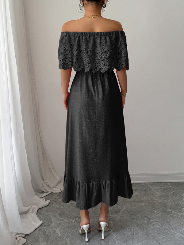 Elegant Off-the-Shoulder A-Line Maxi Dress – Solid Viscose, Spring Style