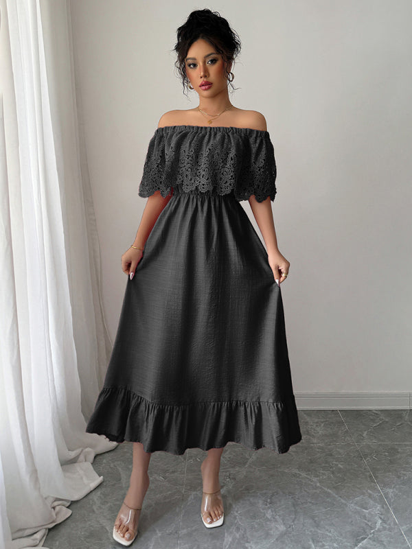 Elegant Off-the-Shoulder A-Line Maxi Dress – Solid Viscose, Spring Style