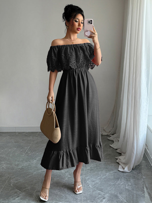Elegant Off-the-Shoulder A-Line Maxi Dress – Solid Viscose, Spring Style