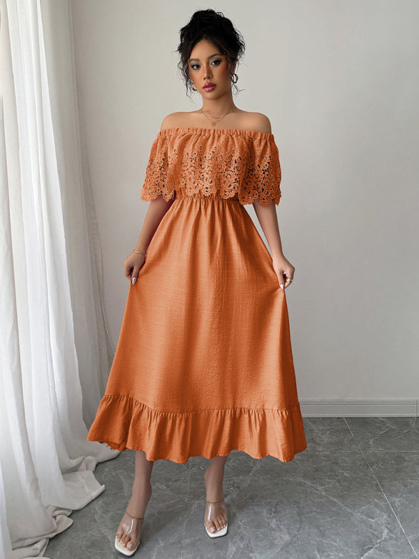 Elegant Off-the-Shoulder A-Line Maxi Dress – Solid Viscose, Spring Style