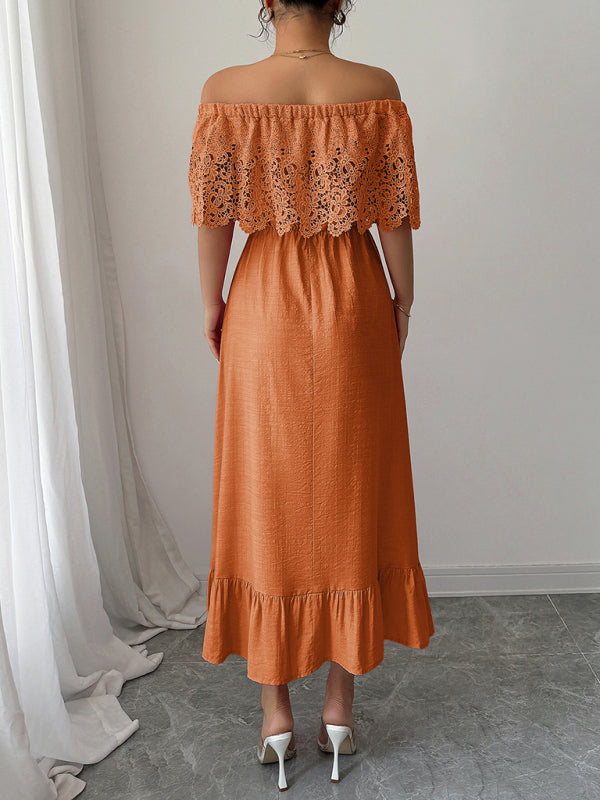 Elegant Off-the-Shoulder A-Line Maxi Dress – Solid Viscose, Spring Style