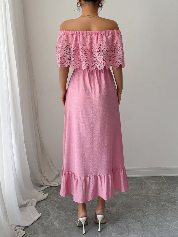 Elegant Off-the-Shoulder A-Line Maxi Dress – Solid Viscose, Spring Style