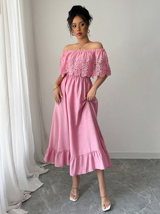 Elegant Off-the-Shoulder A-Line Maxi Dress – Solid Viscose, Spring Style