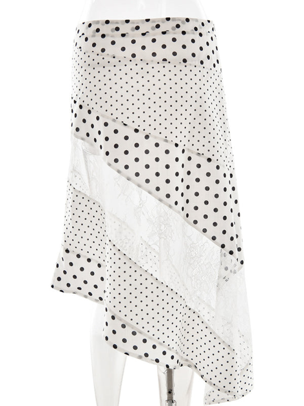 Polka Dot Lace Asymmetrical Skirt
