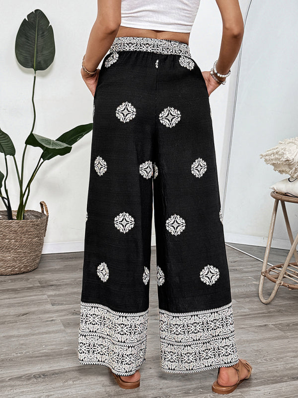 Printed Elastic Waist Straight Pants