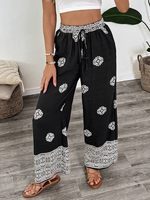 Printed Elastic Waist Straight Pants