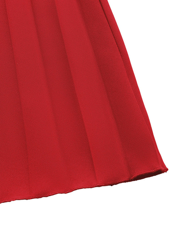 One-Shoulder Long Sleeve Midi Dress – Elegant Red Woven Fit for Day to Night