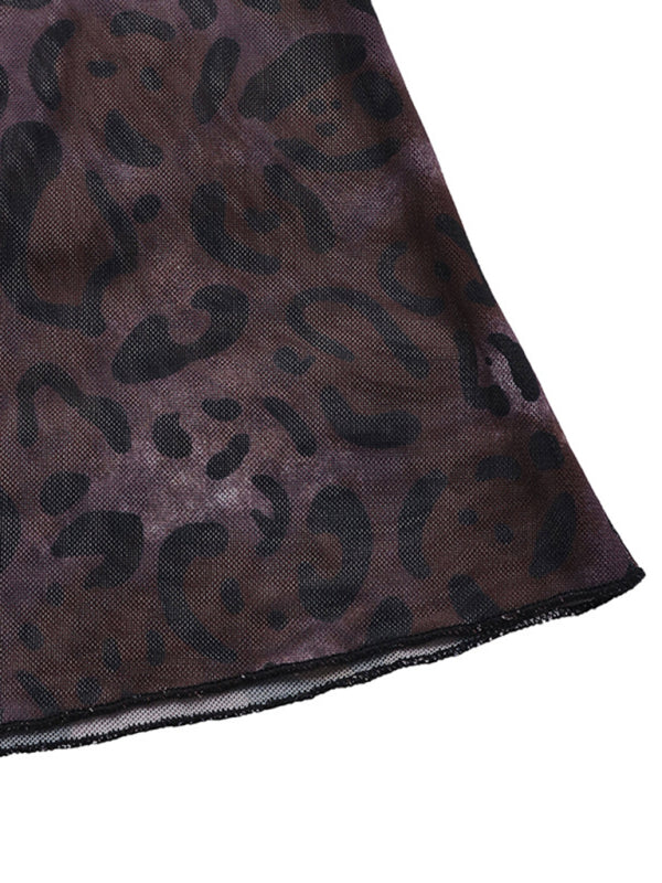 Retro Off-Shoulder Leopard Mesh Dress – Long Sleeve & Elegant Fit