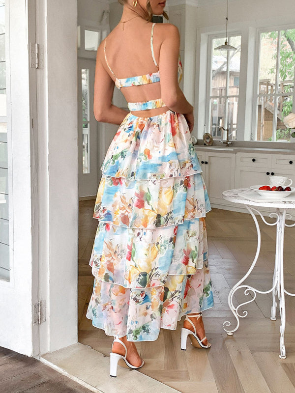 Elegant Blue Vacation Sling Dress – Lightweight Woven Polyester Maxi