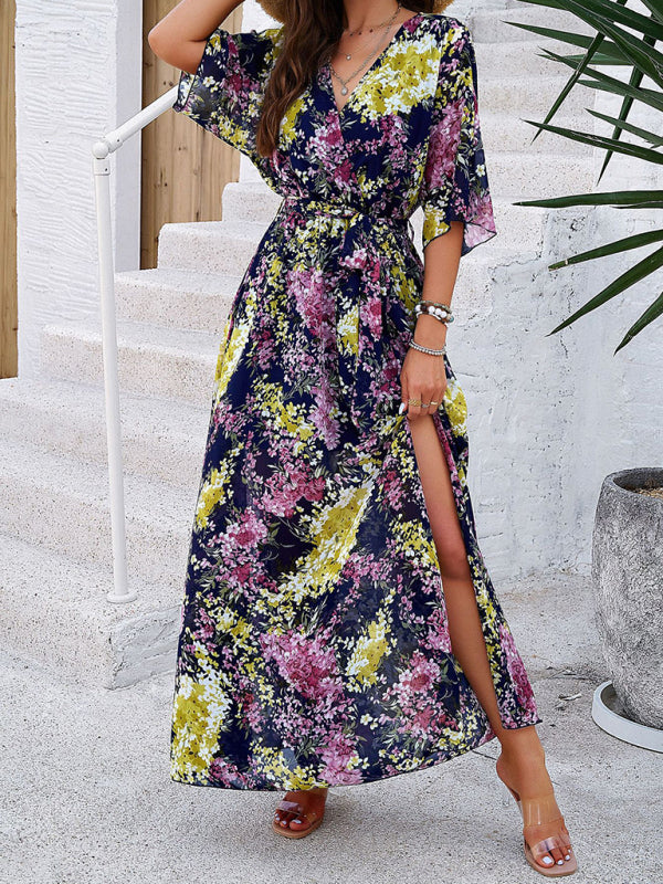 Royal Blue Tie-Strap Maxi Dress - Vacation Style