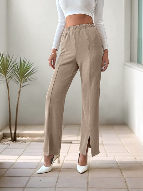 Solid Color Split Straight Trousers