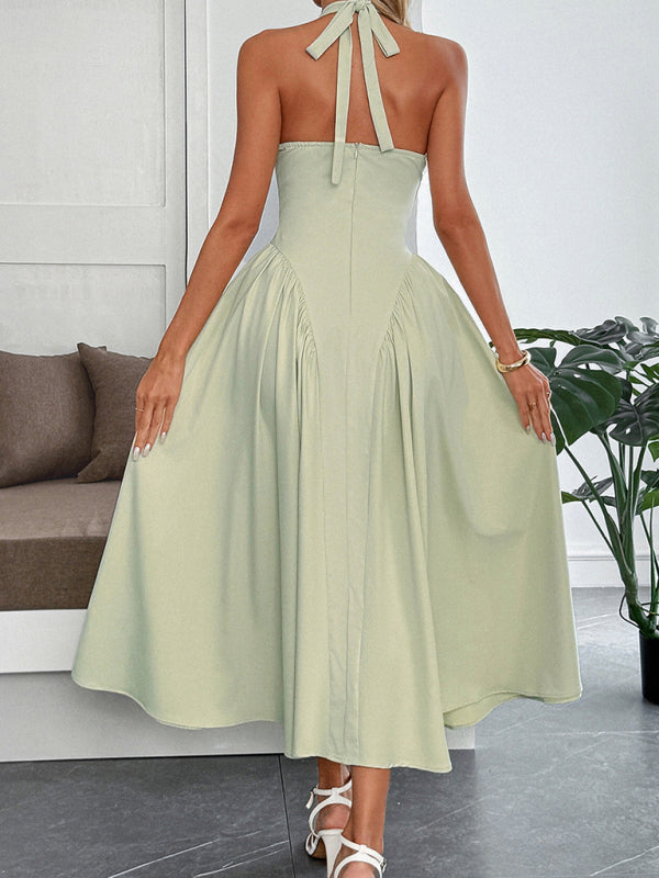 French Halterneck Maxi Dress in Pale Green – Elegant Spring-Summer Style