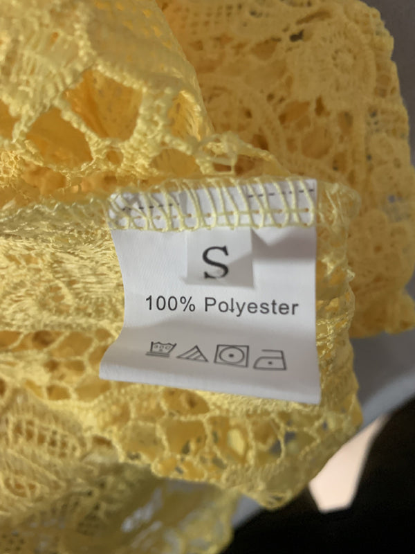 Lace Yellow See-Through Round Neck Miniskirt Dress – Chic & Lightweight