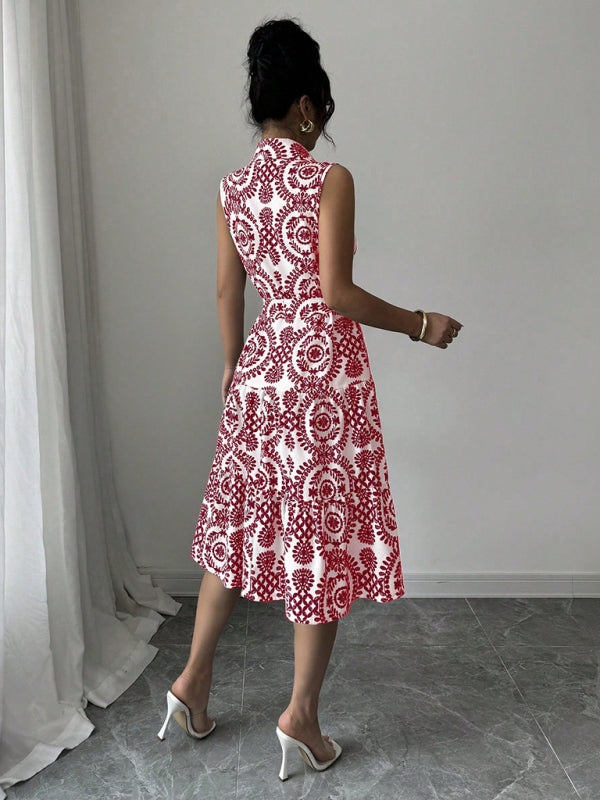 Red Off-Shoulder Sleeveless Vacation Dress