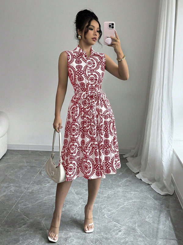 Red Off-Shoulder Sleeveless Vacation Dress