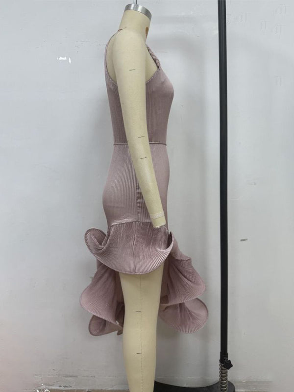 Ruffled Sleeveless Midi Dress – Elegant Solid Color Fit for Spring & Summer