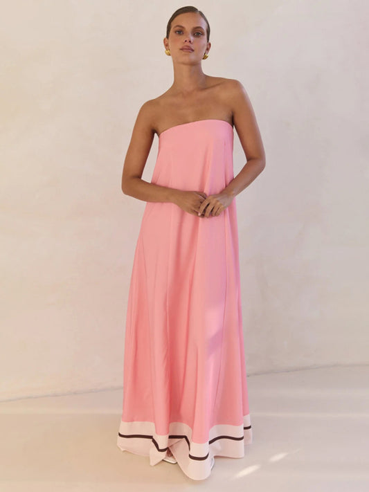 Strapless Off-Shoulder Maxi Dress – Solid Pink Vacation Style