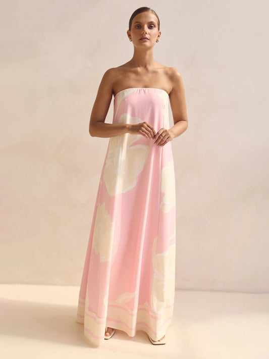 Strapless Off-Shoulder Pink Vacation Dress