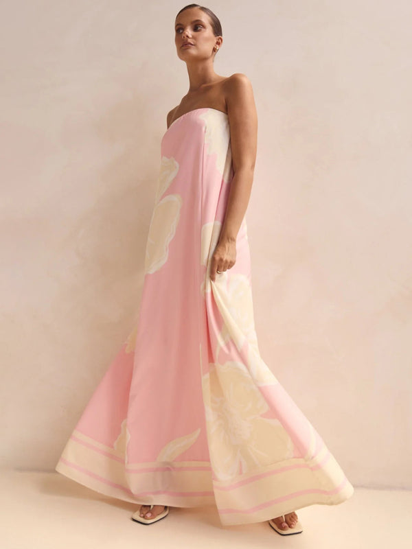 Strapless Off-Shoulder Pink Vacation Dress