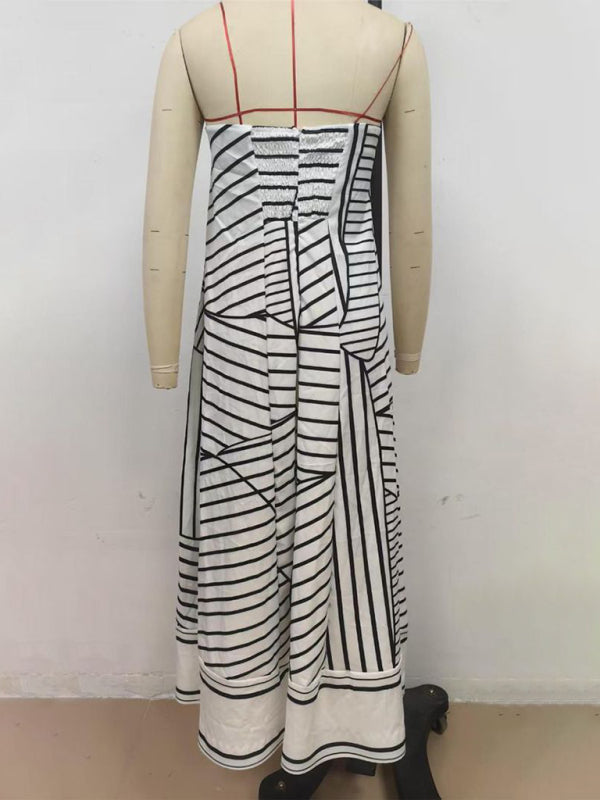 Strapless Black Striped Summer Dress