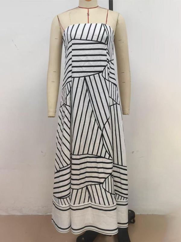 Strapless Black Striped Summer Dress