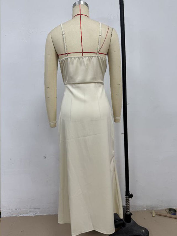 Satin Midi Slip Dress – Solid Color, Adjustable Spaghetti Straps, Spring-Summer