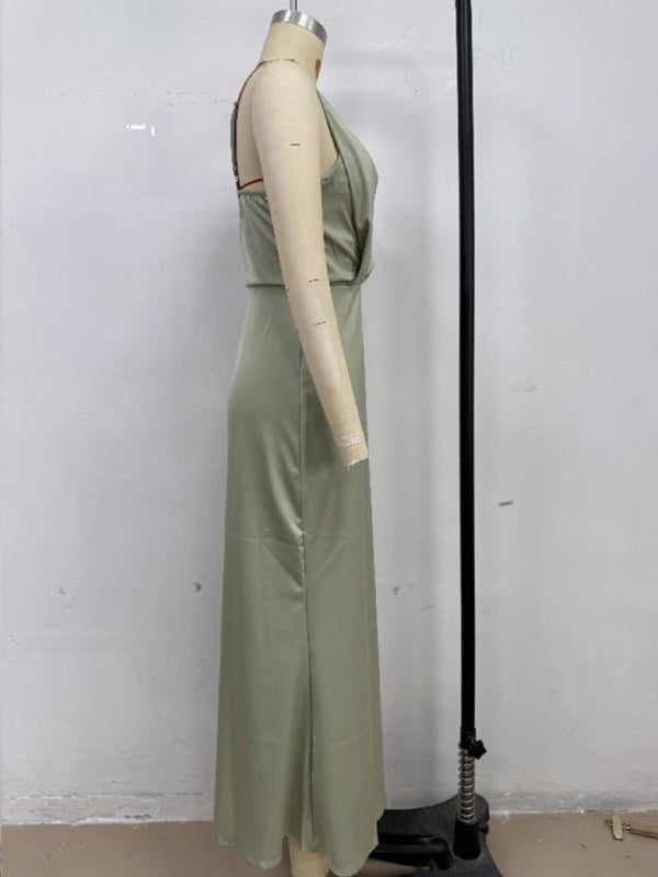Satin Midi Slip Dress – Solid Color, Adjustable Spaghetti Straps, Spring-Summer