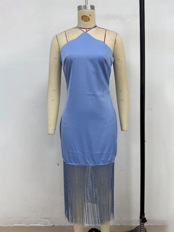 Off-the-Shoulder Tassel Bodycon Dress – Woven, Spring-Summer Fit