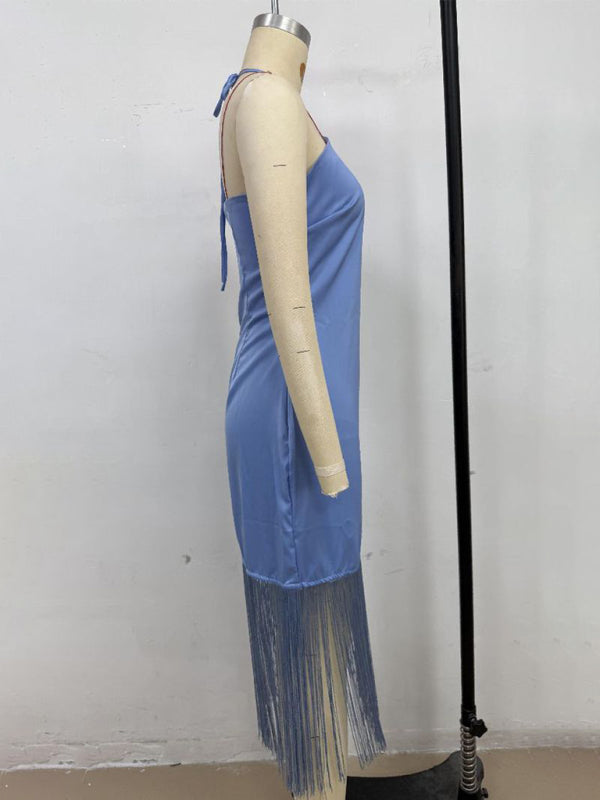Off-the-Shoulder Tassel Bodycon Dress – Woven, Spring-Summer Fit