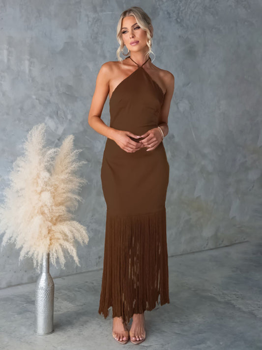 Off-the-Shoulder Tassel Bodycon Dress – Woven, Spring-Summer Fit