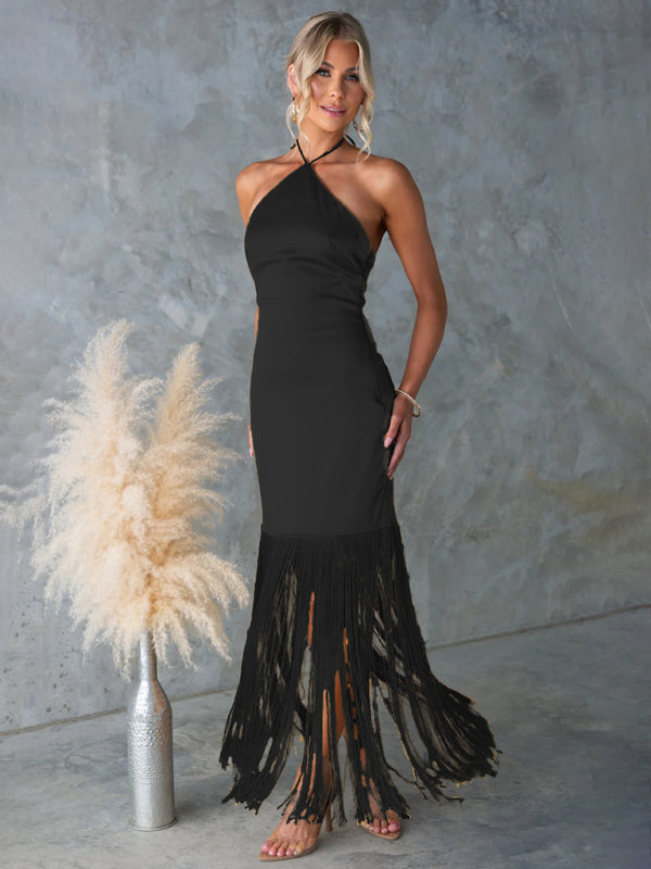 Off-the-Shoulder Tassel Bodycon Dress – Woven, Spring-Summer Fit