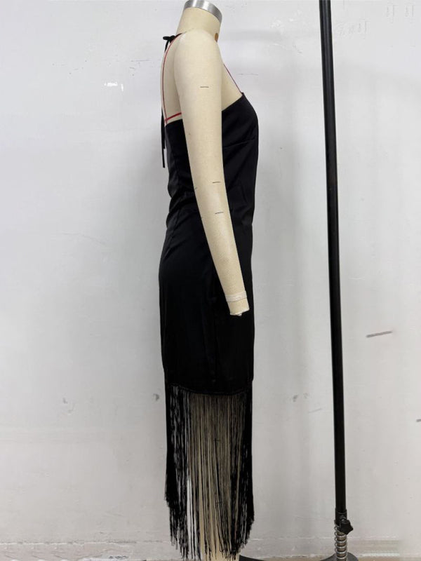 Off-the-Shoulder Tassel Bodycon Dress – Woven, Spring-Summer Fit