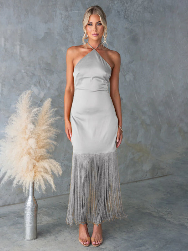 Off-the-Shoulder Tassel Bodycon Dress – Woven, Spring-Summer Fit