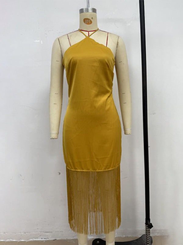 Off-the-Shoulder Tassel Bodycon Dress – Woven, Spring-Summer Fit