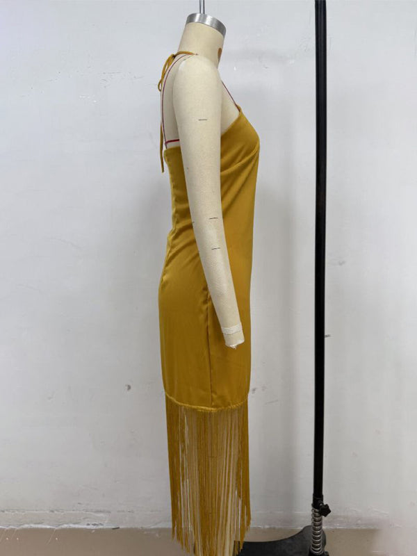 Off-the-Shoulder Tassel Bodycon Dress – Woven, Spring-Summer Fit