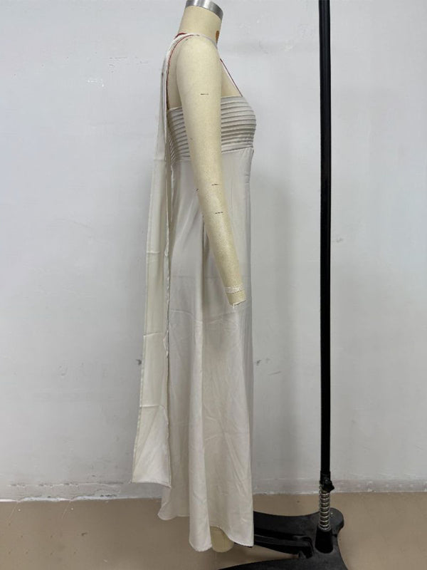 Satin Lace-Up Tube Dress – Woven Midi Dress for Spring & Summer