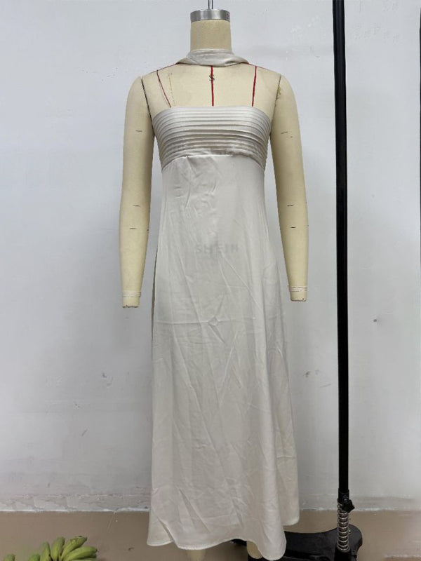 Satin Lace-Up Tube Dress – Woven Midi Dress for Spring & Summer