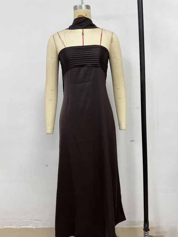 Satin Lace-Up Tube Dress – Woven Midi Dress for Spring & Summer