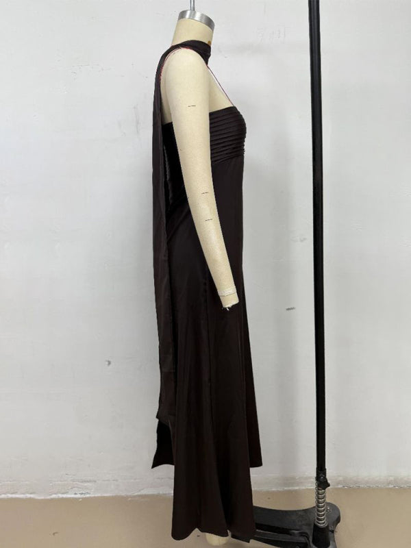 Satin Lace-Up Tube Dress – Woven Midi Dress for Spring & Summer