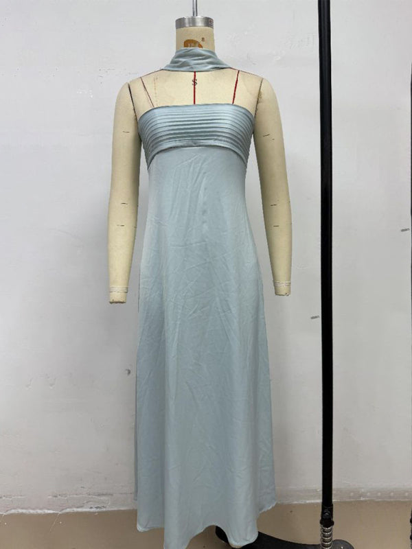 Satin Lace-Up Tube Dress – Woven Midi Dress for Spring & Summer