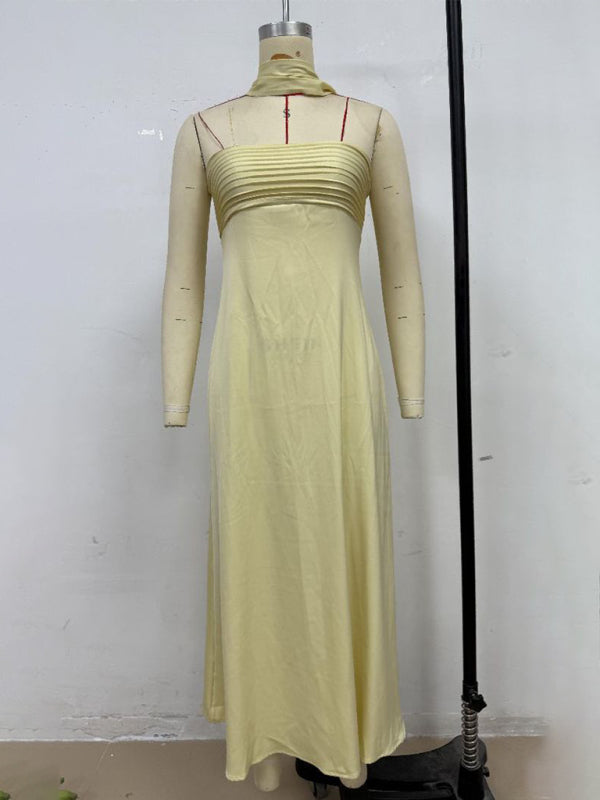 Satin Lace-Up Tube Dress – Woven Midi Dress for Spring & Summer