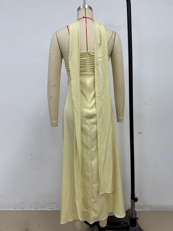 Satin Lace-Up Tube Dress – Woven Midi Dress for Spring & Summer