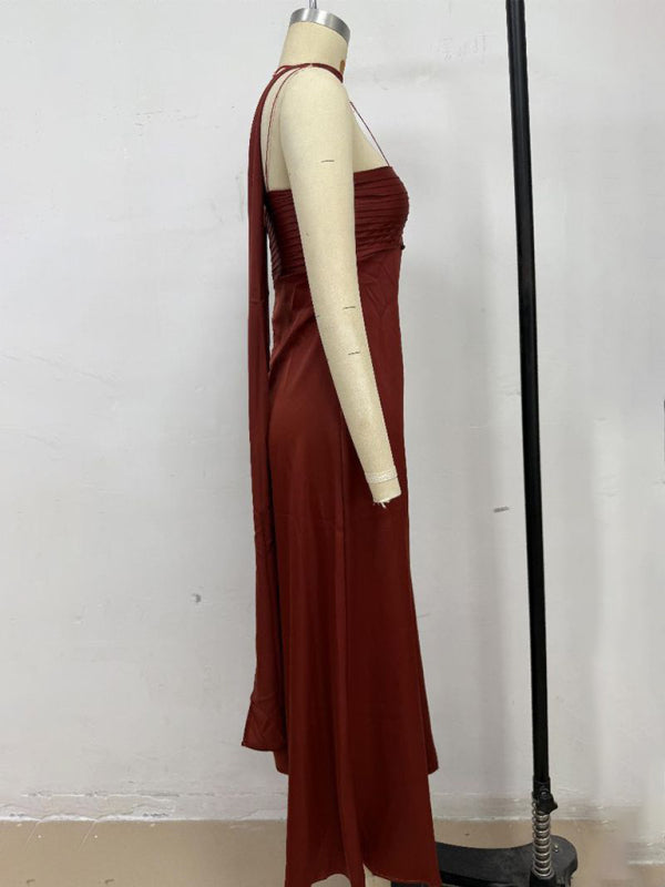 Satin Lace-Up Tube Dress – Woven Midi Dress for Spring & Summer