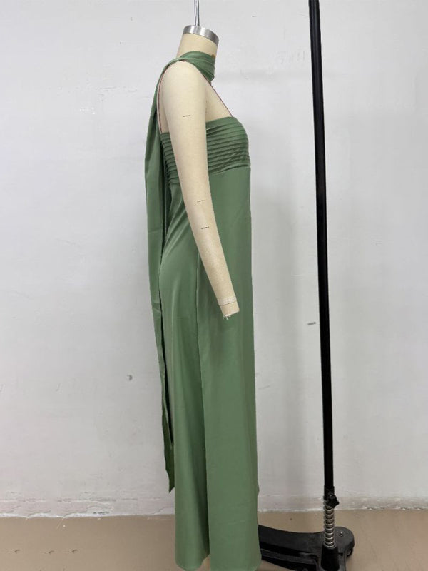 Satin Lace-Up Tube Dress – Woven Midi Dress for Spring & Summer