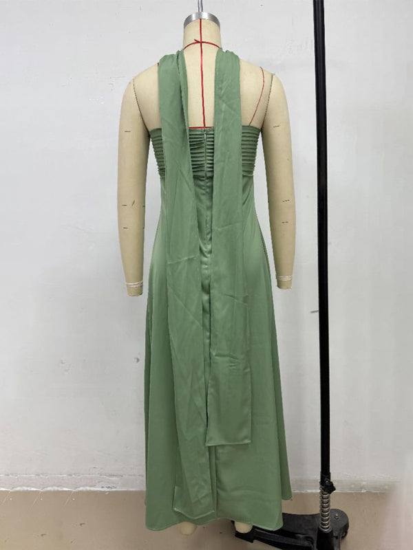 Satin Lace-Up Tube Dress – Woven Midi Dress for Spring & Summer