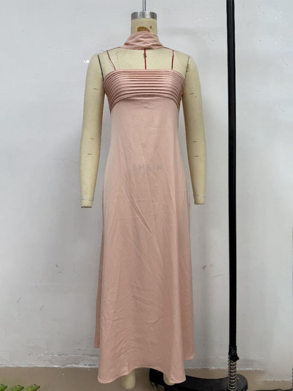 Satin Lace-Up Tube Dress – Woven Midi Dress for Spring & Summer