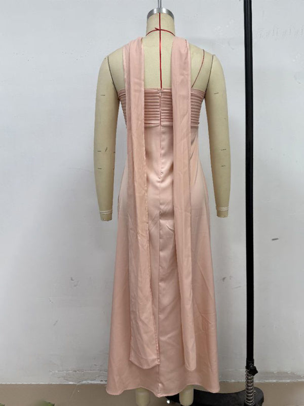 Satin Lace-Up Tube Dress – Woven Midi Dress for Spring & Summer